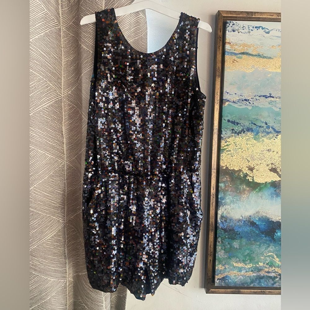 J.Crew Collection Romper Sequin Black Size 6 Low Back Lined Pockets